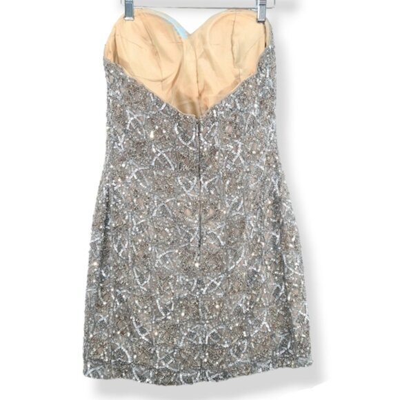 SCALA Silk Strapless Sequin Beaded Cocktail Mini Dress Style 48322 Lead Grey - Picture 3 of 13